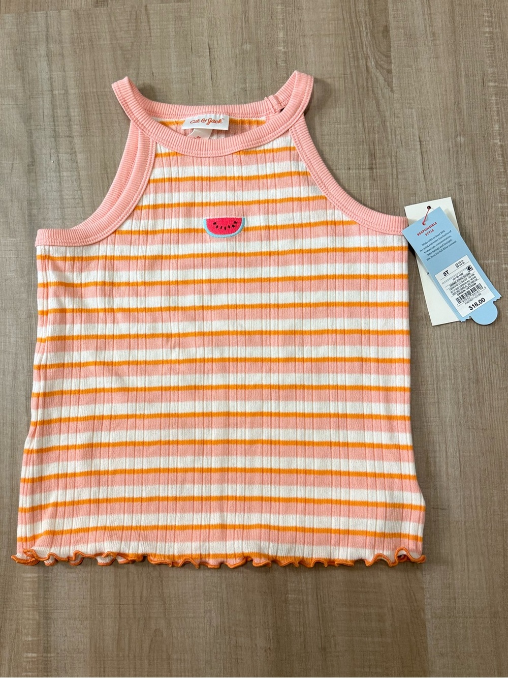 Toddler Girls' Striped Knit Tank Top - Cat & Jack Pink/Orange 5T - Picture 2 of 6